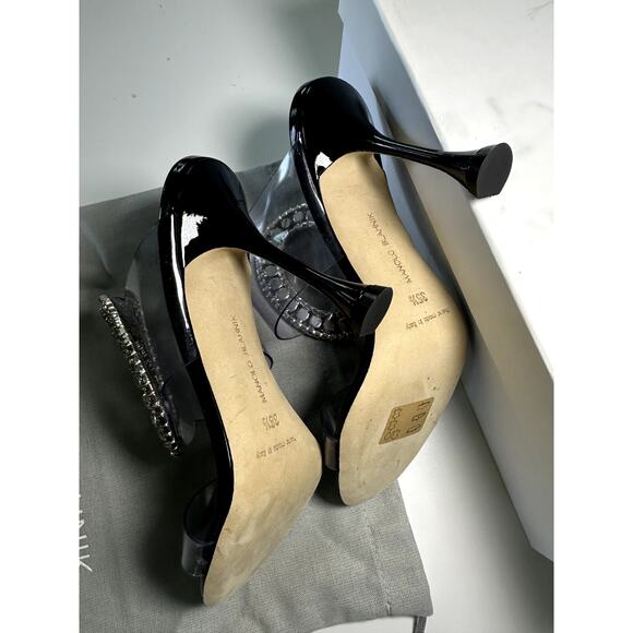 $1045 Manolo Blahnik Heels Fibionabi 105 patent Black mule Sandals Size 35.5 NEW - Picture 4 of 6